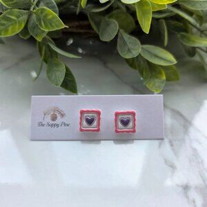 NEW Valentine's Day Purple Heart Stamp Polymer Clay Stud Earrings
